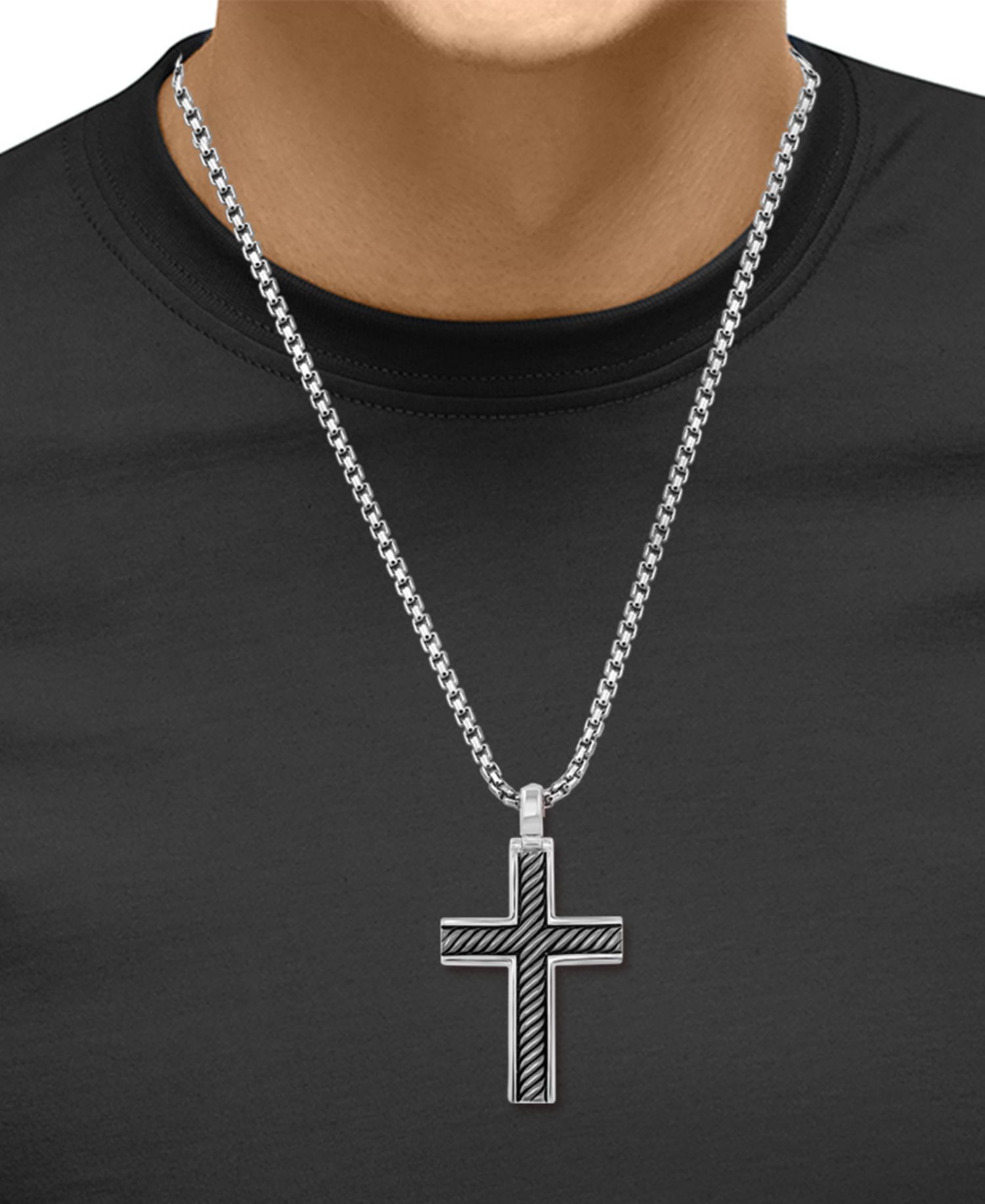 EFFY® Men's Black Rhodium Cross 22" Pendant Necklace in Sterling Silver