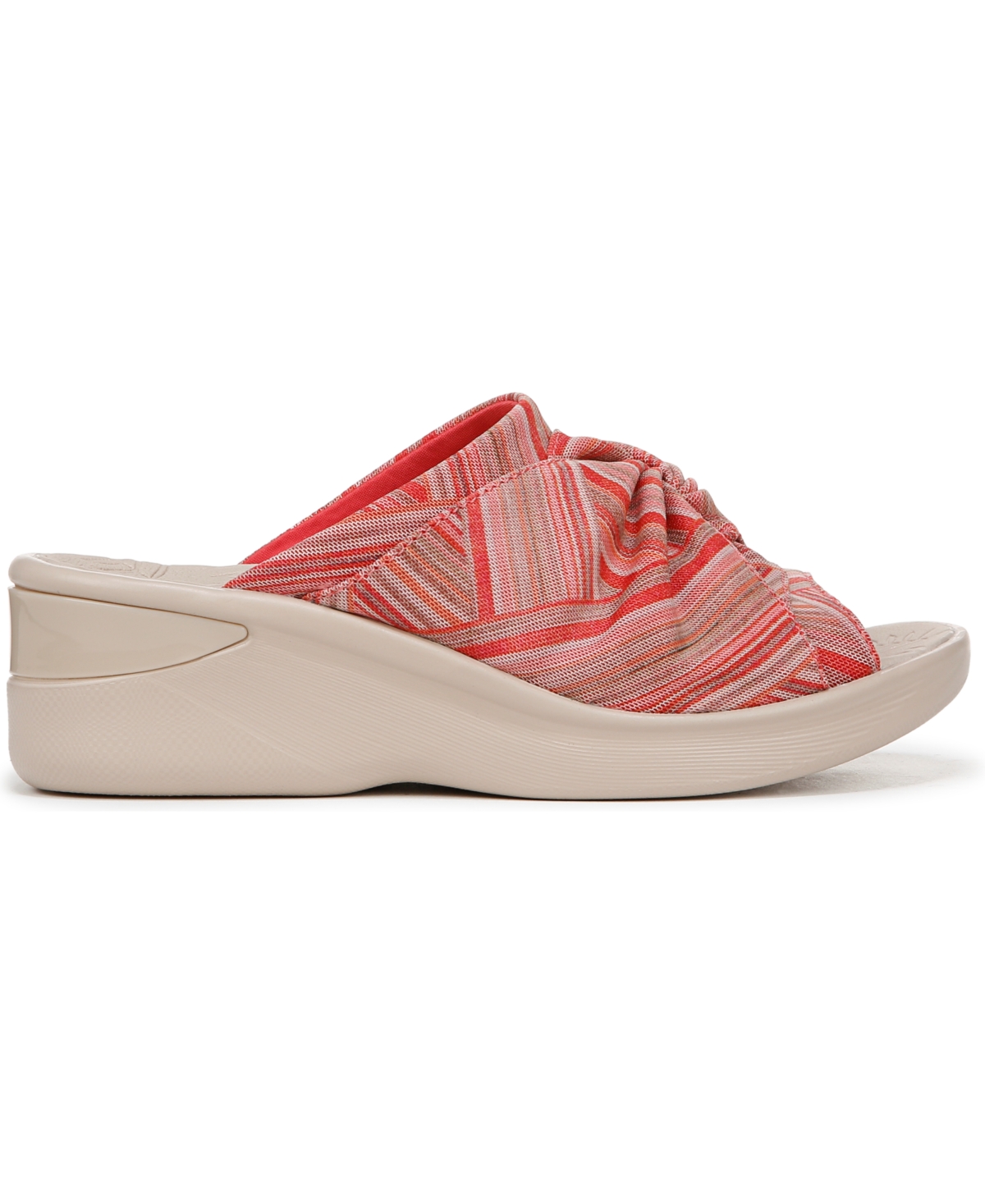 Bzees Women's Smile 3 Washable Slide Wedge Sandals In Coral Stripe Stretch Fabric