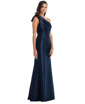Women's Bow One-Shoulder Satin Trumpet Gown