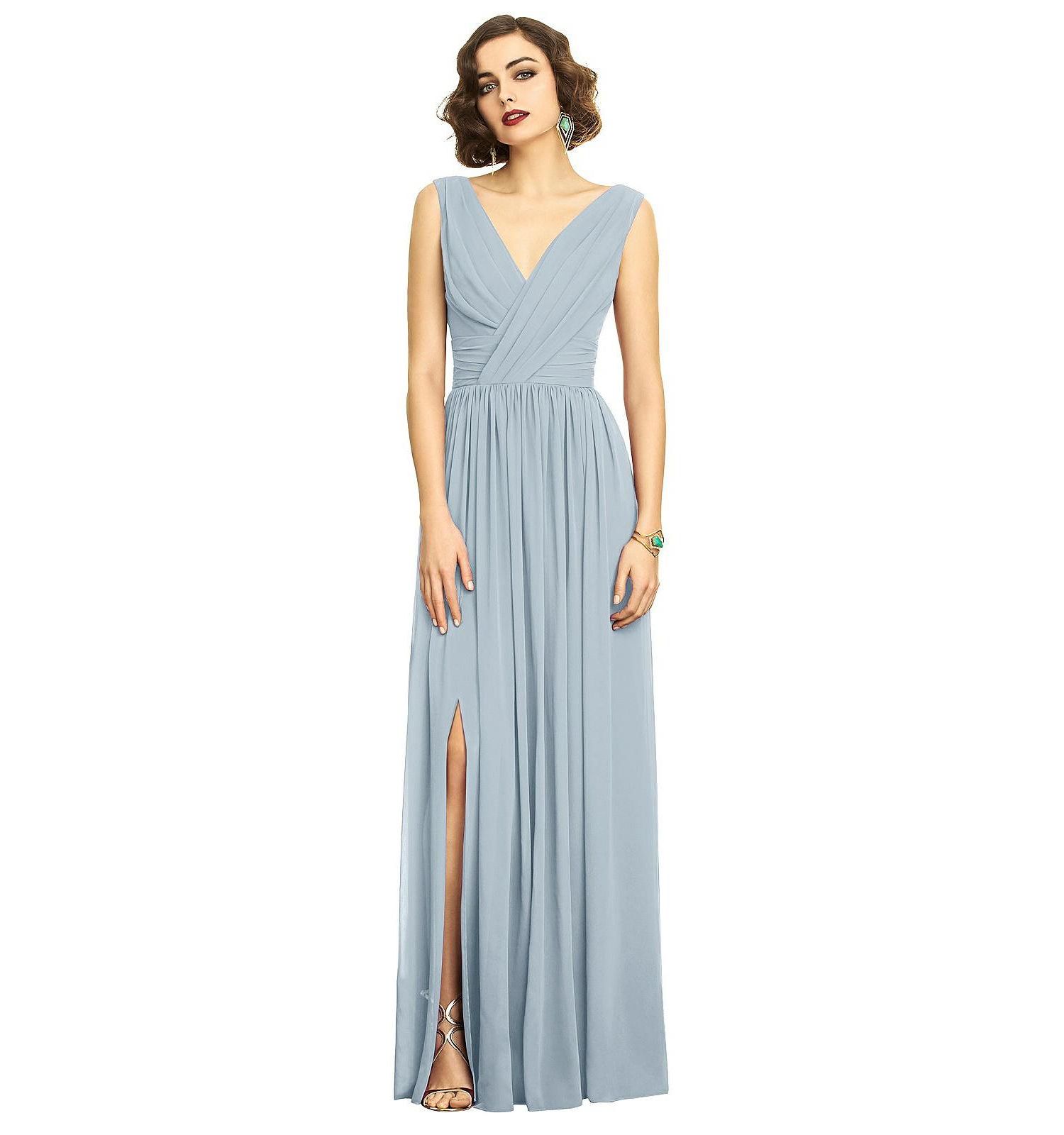 Women's Sleeveless Draped Chiffon Maxi Dress with Front Slit