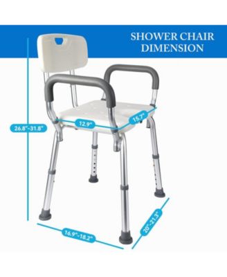 U Shower Seat, Adjustable Height Shower Chair, with Padded Armrests and Back, Inside Shower Chair Support 350 lb Capacity, Slip Resistant Shower Seat for Bathtub
