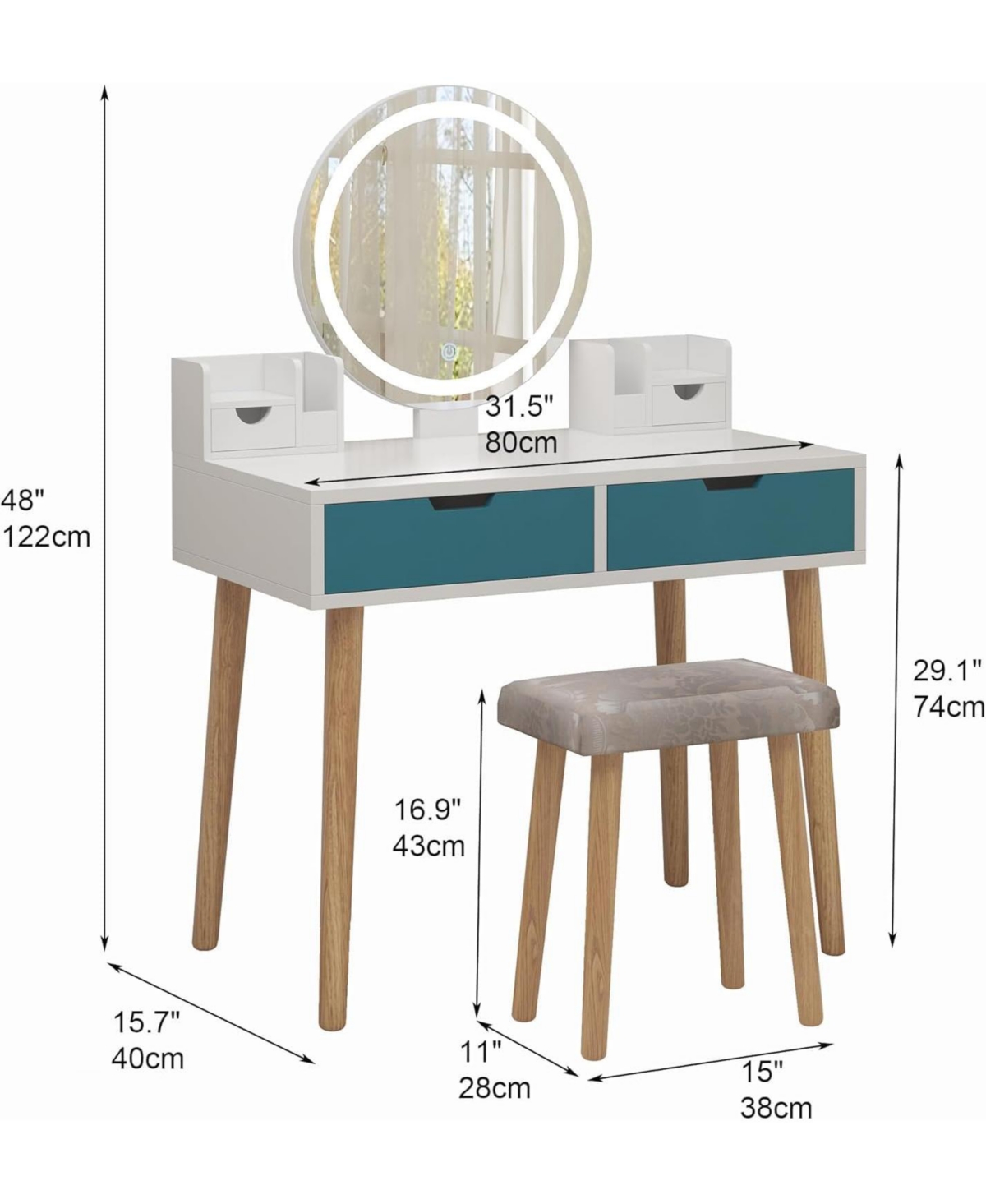 gaomon Vanity Desk with Stool, Makeup Vanity Desk with Touch Light Mirror