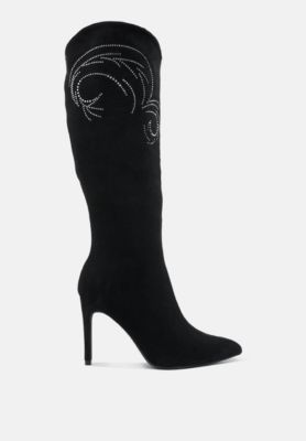Womens Becks Rhinestone Patterned Calf Boots