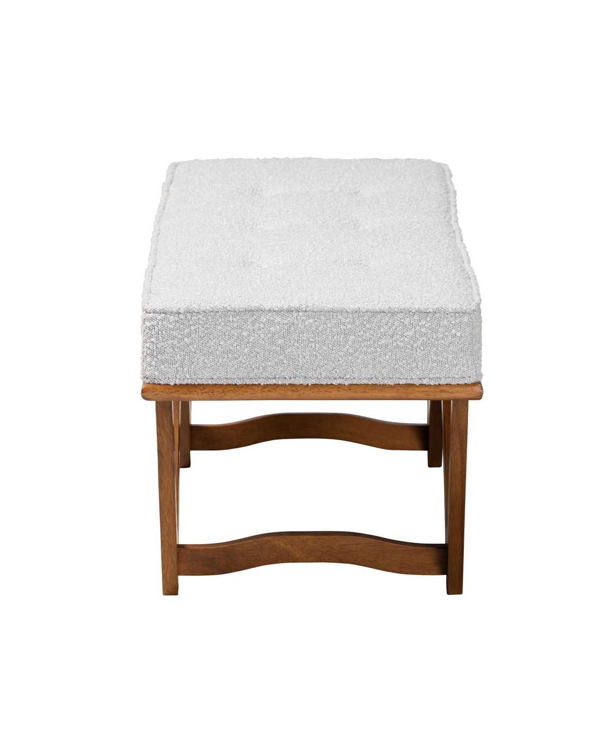 Baxton Studio Chenoa JapandiBoucle Fabric and Walnut Brown Finished Wood Bench - Light grey/walnut brown