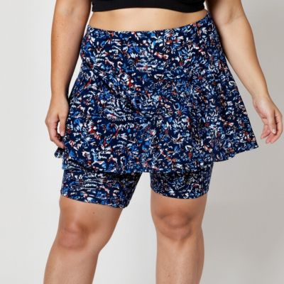 Plus Size Flared Mid-Thigh Swim Skirt With Bike Shorts