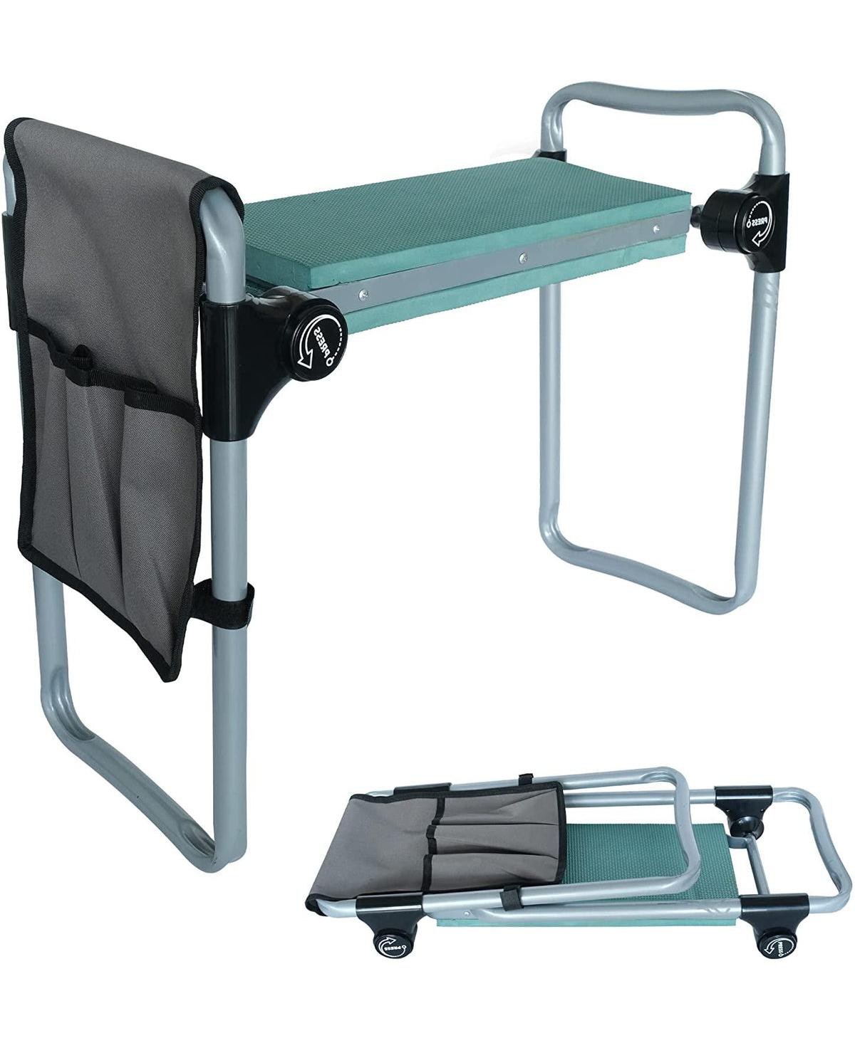 Garden Kneeler Seat Button Folding Gardening Bench with Eva Foam Kneeling Pad & Pouch - Green