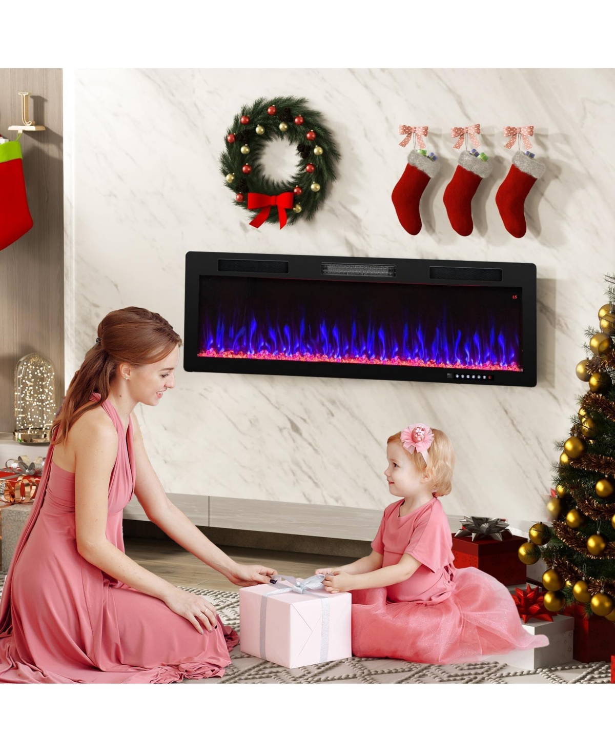 Sugift Electric Fireplace Inches Recessed and Wall Mounted