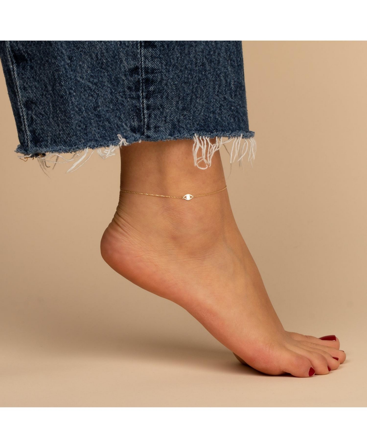 By Adina Eden Solid Evil Eye Pendant Anklet 14K - 14k gold