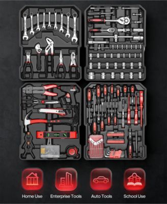 399-Piece Rolling Tool Set with Wheels, Aluminum Case and 4 Drawers, Metric Home and Auto Repair Tool Kit
