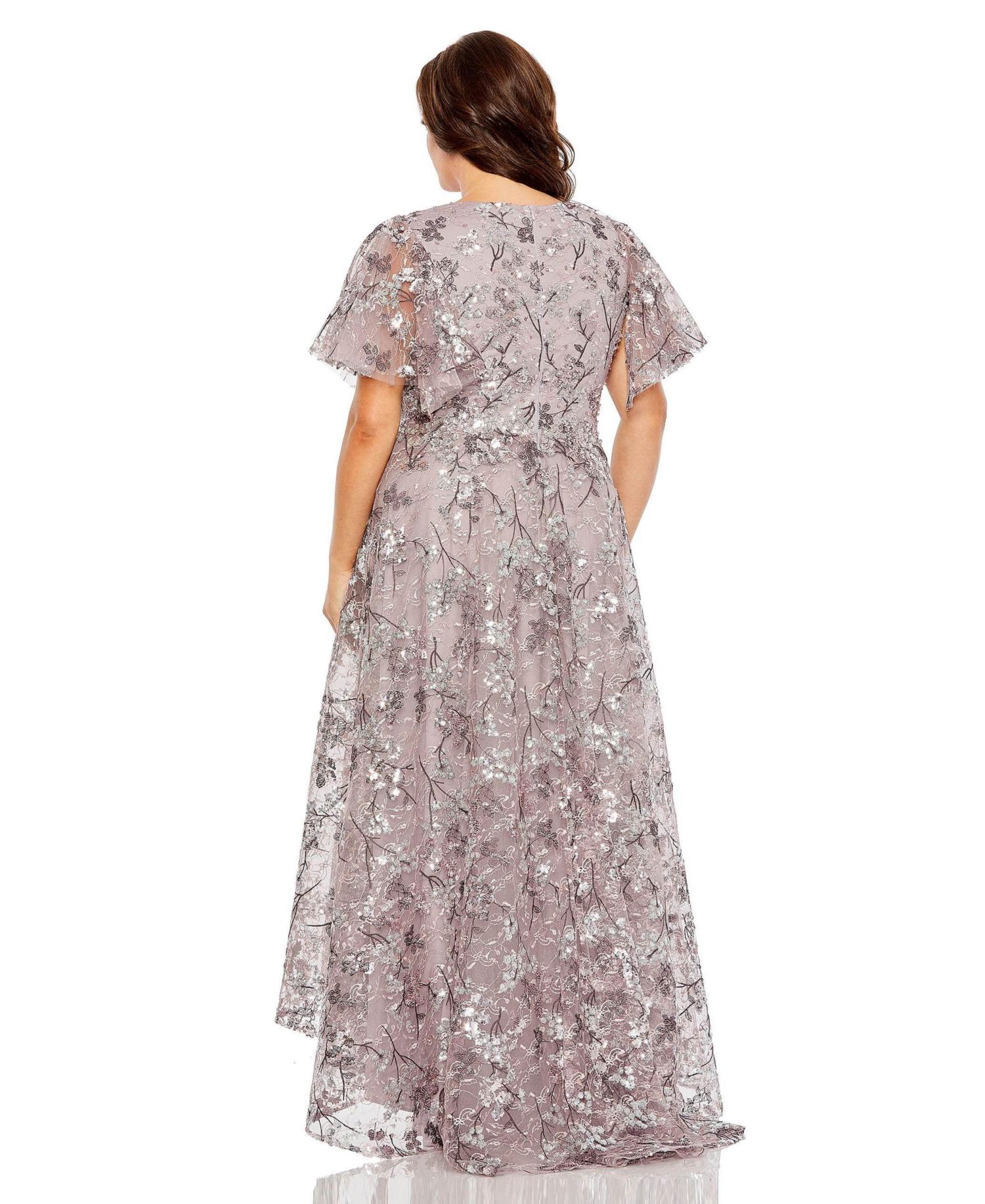 Plus Size V Neck Flutter Sleeve A Line Embellished Dress