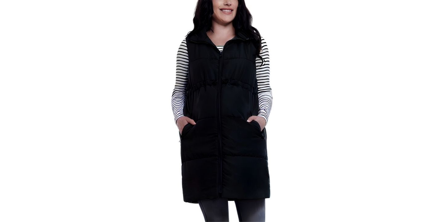 Женский жилет Motherhood Maternity Woven Full-Zip Sleeveless Quilted Puffer Vest, цвет: Чёрный — фото 1