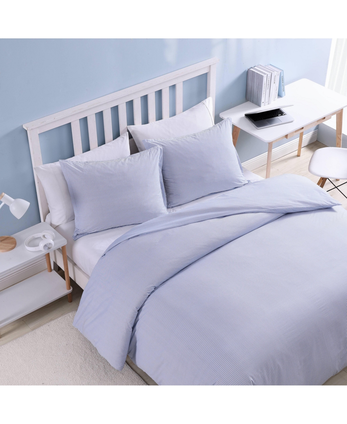 Poppy & Fritz Oxford Stripe Cotton3 Piece Duvet Cover Set-King - Blue