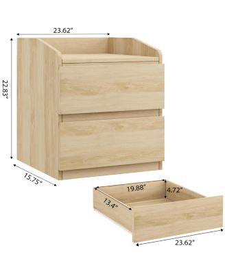 Nightstand with 2 Drawer Modern Side Table with Storage Wide End Table