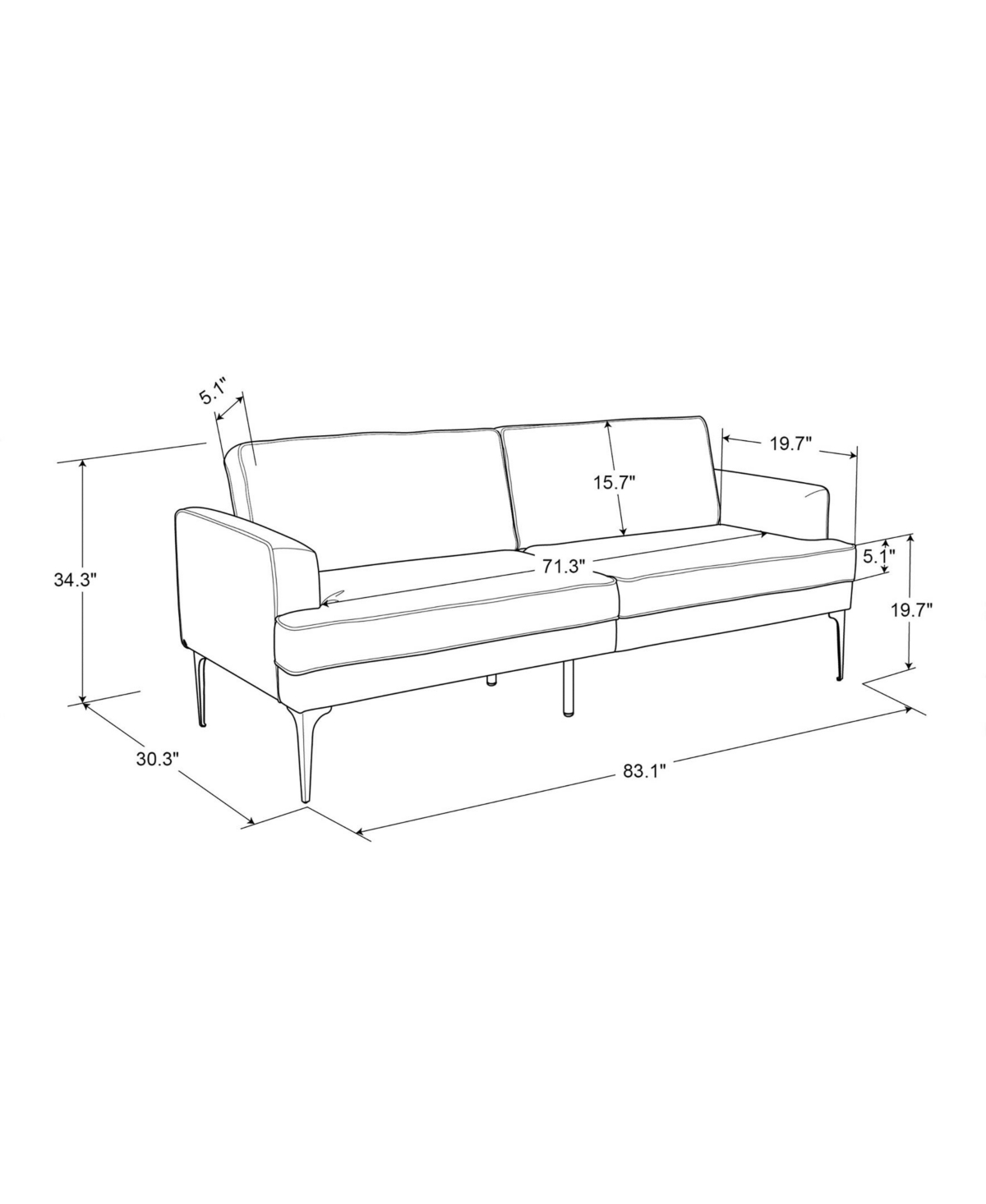 Serta 83.1" Polyester Palermo Convertible Sofa In Black