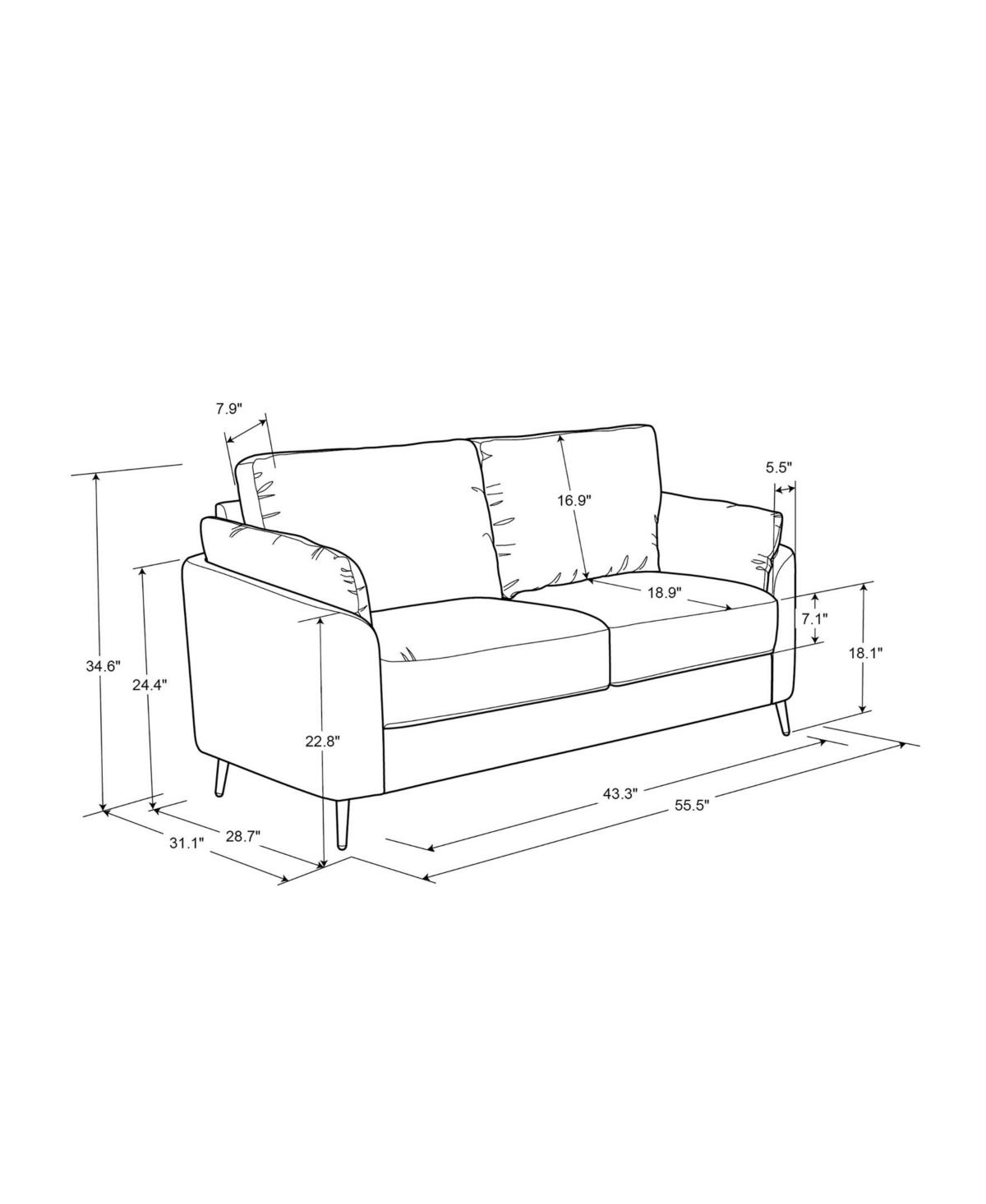 Studio Living 55.5" Polyester Berlin Loveseat In Smoke