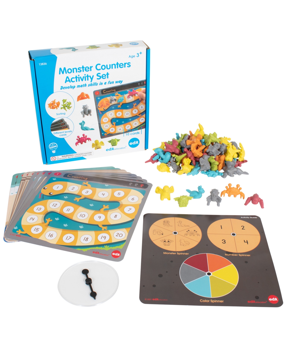EDXEDUCATION MONSTER COUNTERS ACTIVITY SET, SET OF 36, 10 DOUBLE-SIDED ACTIVITY BOARDS 