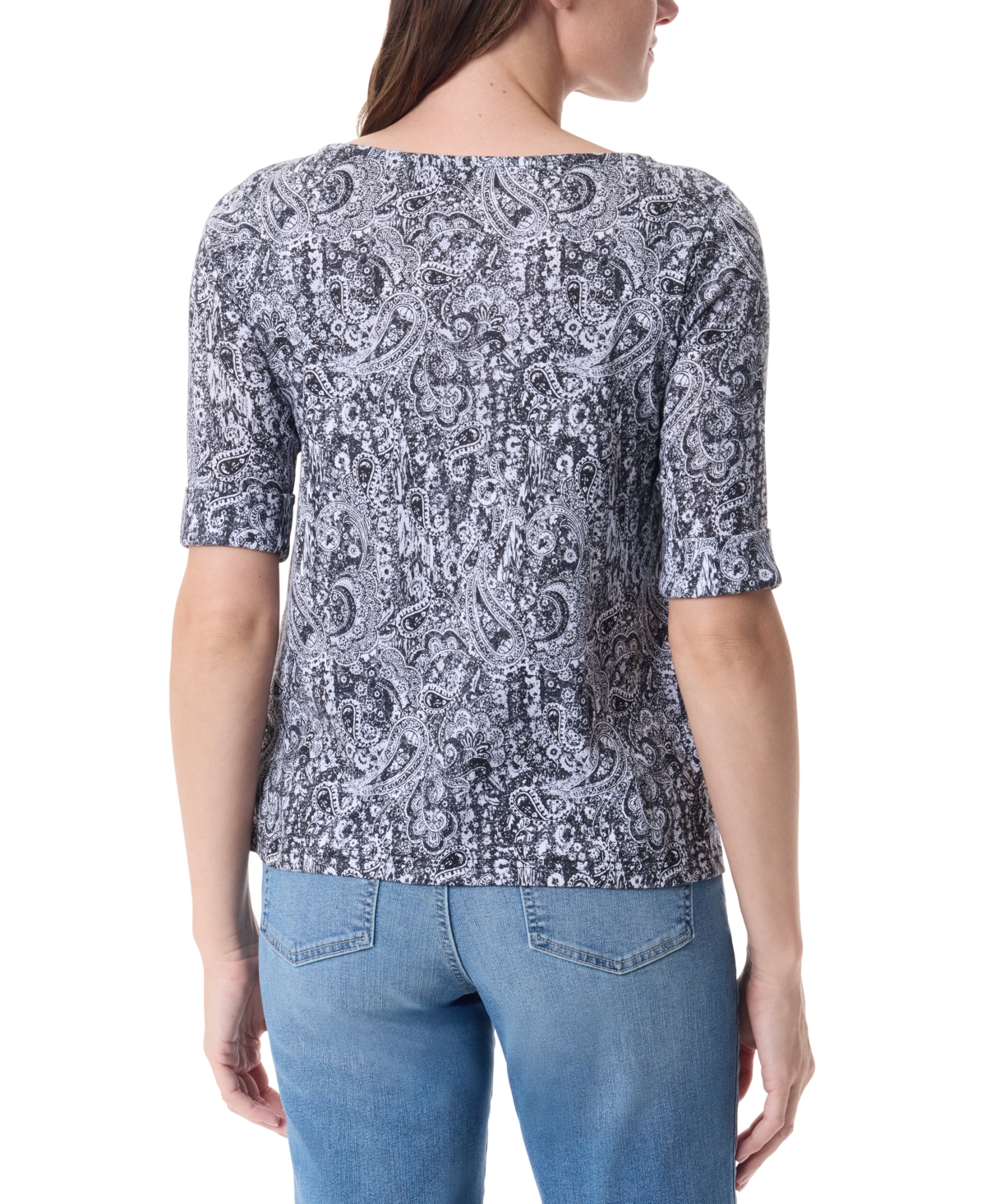 Gloria Vanderbilt Women's Alanis Printed Cuffed-sleeve T-shirt