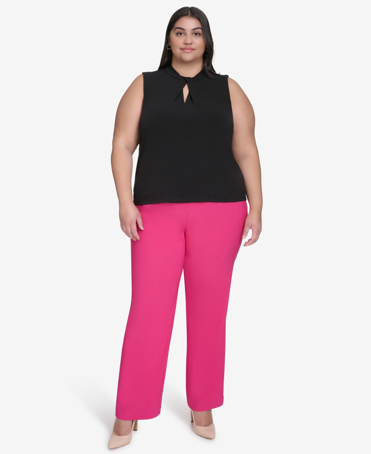 Dkny Plus Size Twist-Neck Keyhole Sleeveless Top