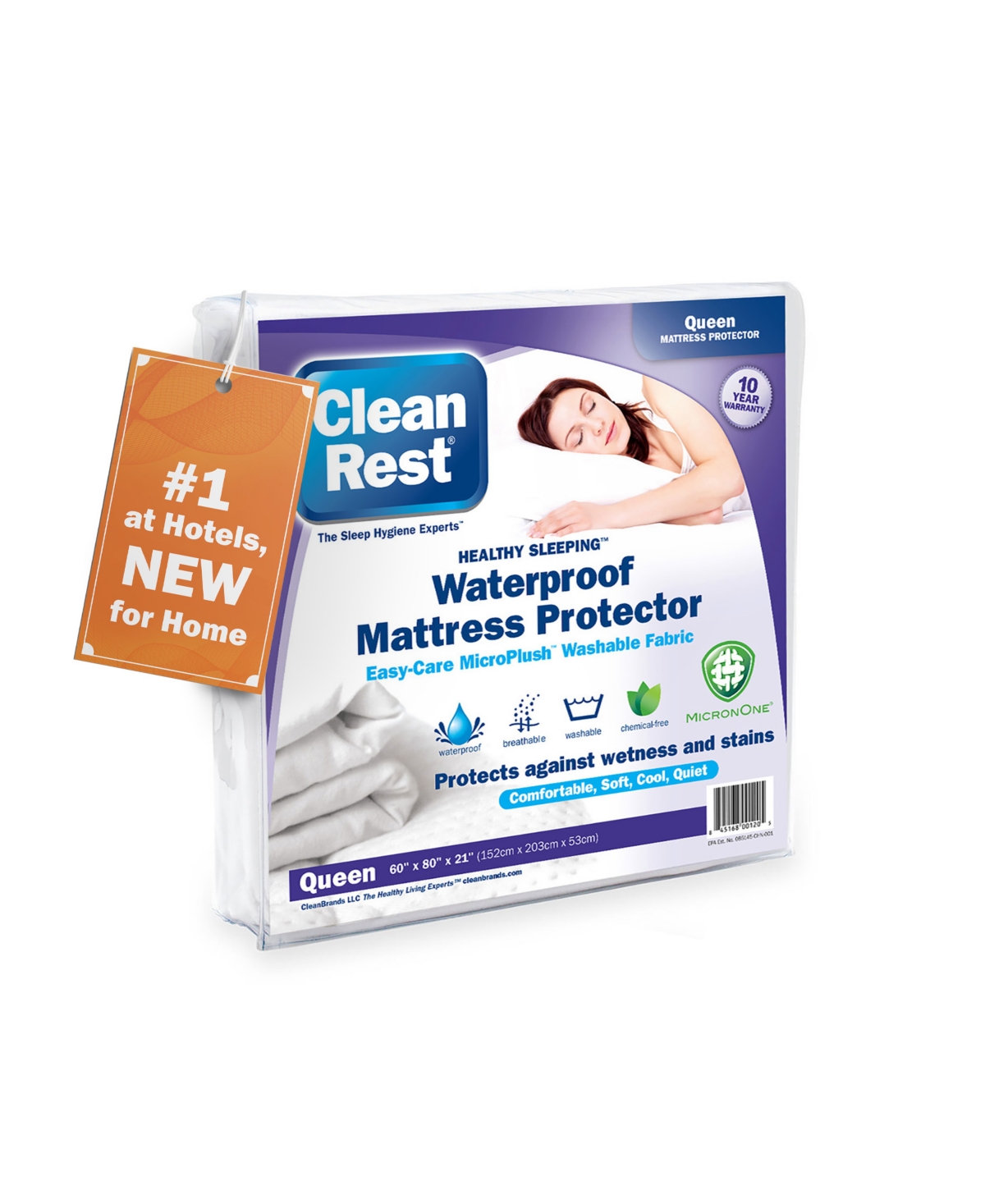 Cleanbrands Fitted Waterproof Mattress Protector, Queen In White
