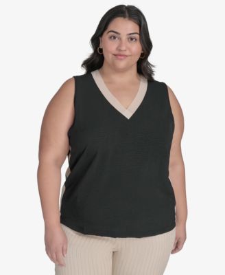 DKNY - Plus Size V-Neck Sleeveless Blouse