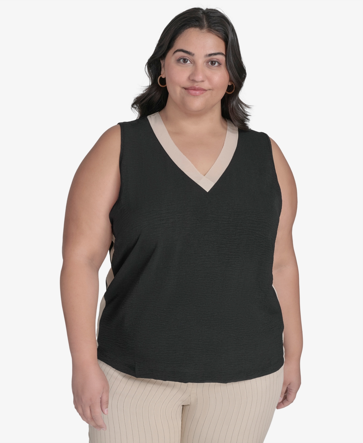 Plus Size V-Neck Sleeveless Blouse - Ivory
