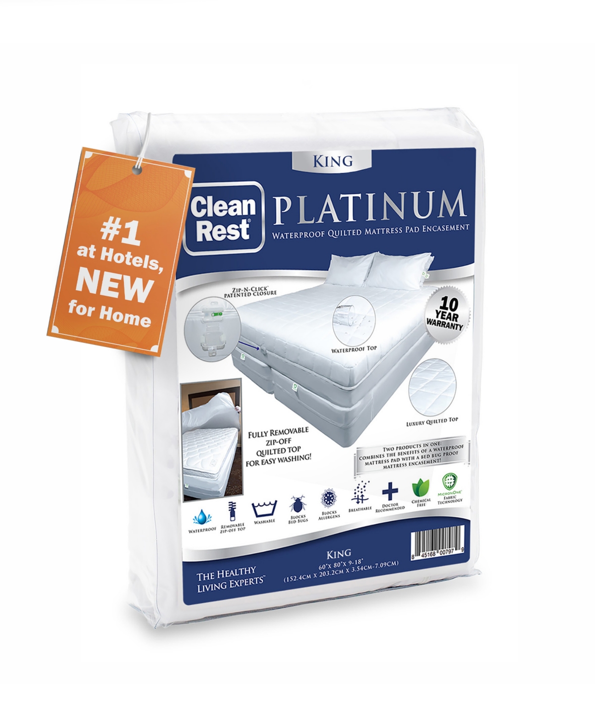 Cleanbrands Platinum Zippered Encasing Quilted Mattress Pad, King In White