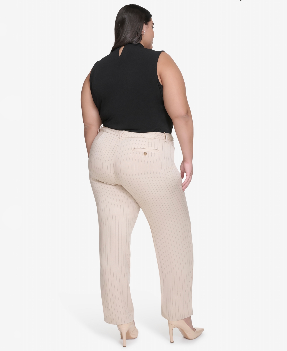Dkny Plus Size Pinstriped Modern-fit Bootcut Pants In Chino Khaki,black