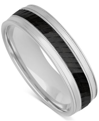 Macy's - Men's Milgrain Bead Step-Edge Wedding Band in Sterling Silver & Black Rhodium