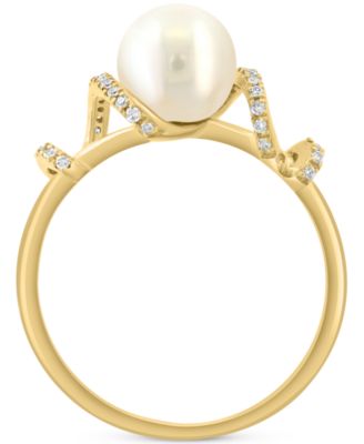 EFFY&reg; Cultured Freshwater Pearl (7mm) & Diamond (1/10 ct. t.w.) Spiral Statement Ring in 14k Gold
