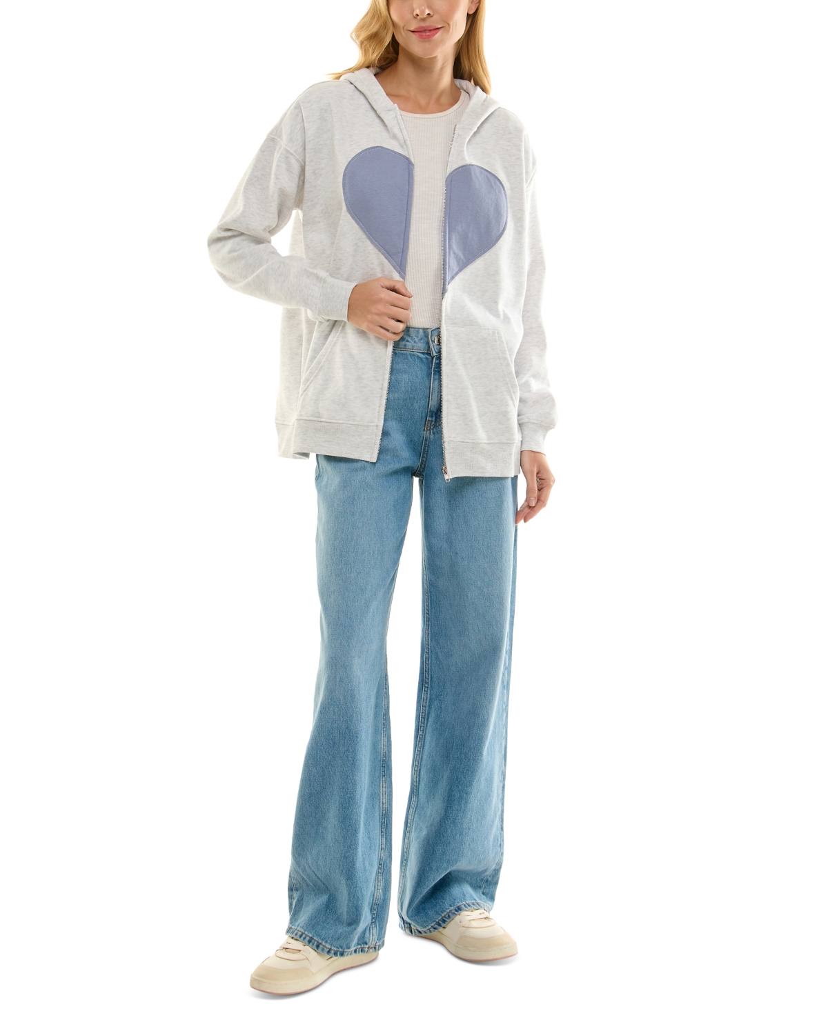Ultra Flirt Juniors' Full-Zip Applique Boyfriend Hoodie