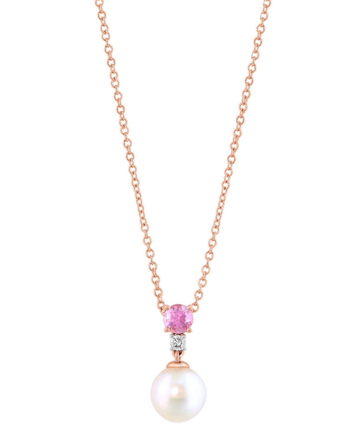 Effy Collection Effy Cultured Freshwater Pearl (7-1/2mm), Pink Sapphire (1/4 Ct. T.w.) & Diamond Accent 18" Pendant In Rose Gold