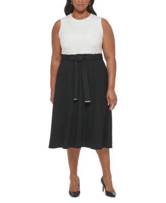 Calvin Klein - Plus Size Belted A-Line Sleeveless Dress