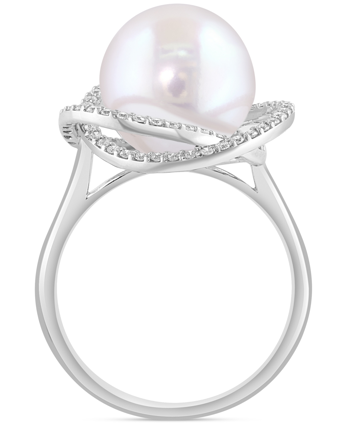 Effy Collection Effy Cultured Freshwater Pearl (10mm) & Diamond (1/3 Ct. T.w.) Spiral Knot Statement Ring In 14k Whi In White Gold