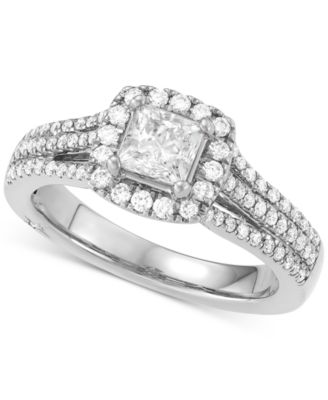Macy's - Diamond Princess Halo Engagement Ring (1-1/5 ct. t.w.) in 18k White Gold