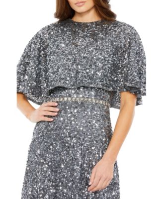 Women's Embellished Cape High Neck Midi Dress