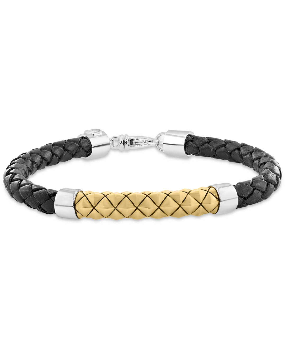 Effy Men's Braided Leather Bracelet in 18k Yellow Gold Over Sterling Silver & Sterling Silver - Sterling Silver