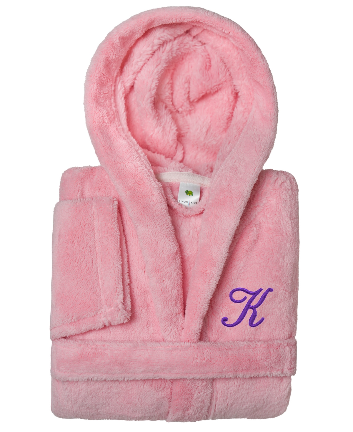Linum Home Personalized Kids Super Plush Hooded Bathrobe In K Pink,purple