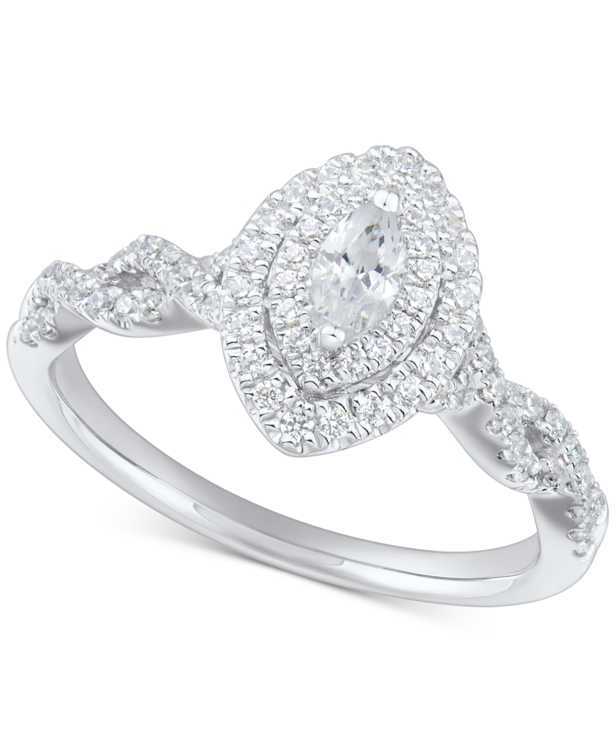 Macy's Diamond Marquise Double Halo Engagement Ring (1/2 Ct. T.w.) In 14k White Gold In White Gold