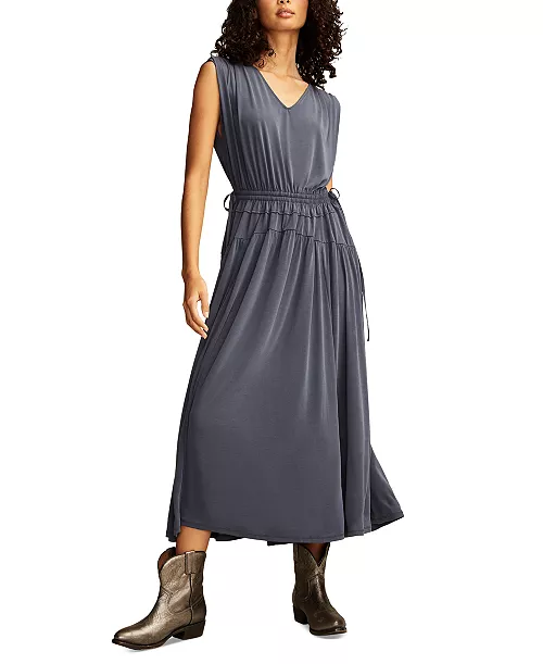 women's sandwash ruched sleeveless midi dress