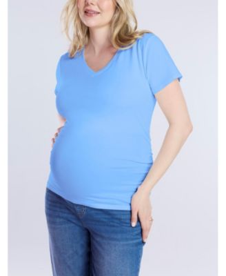 Maternity V-Neck Side-Ruched Short Sleeve Tee - Motherhood
