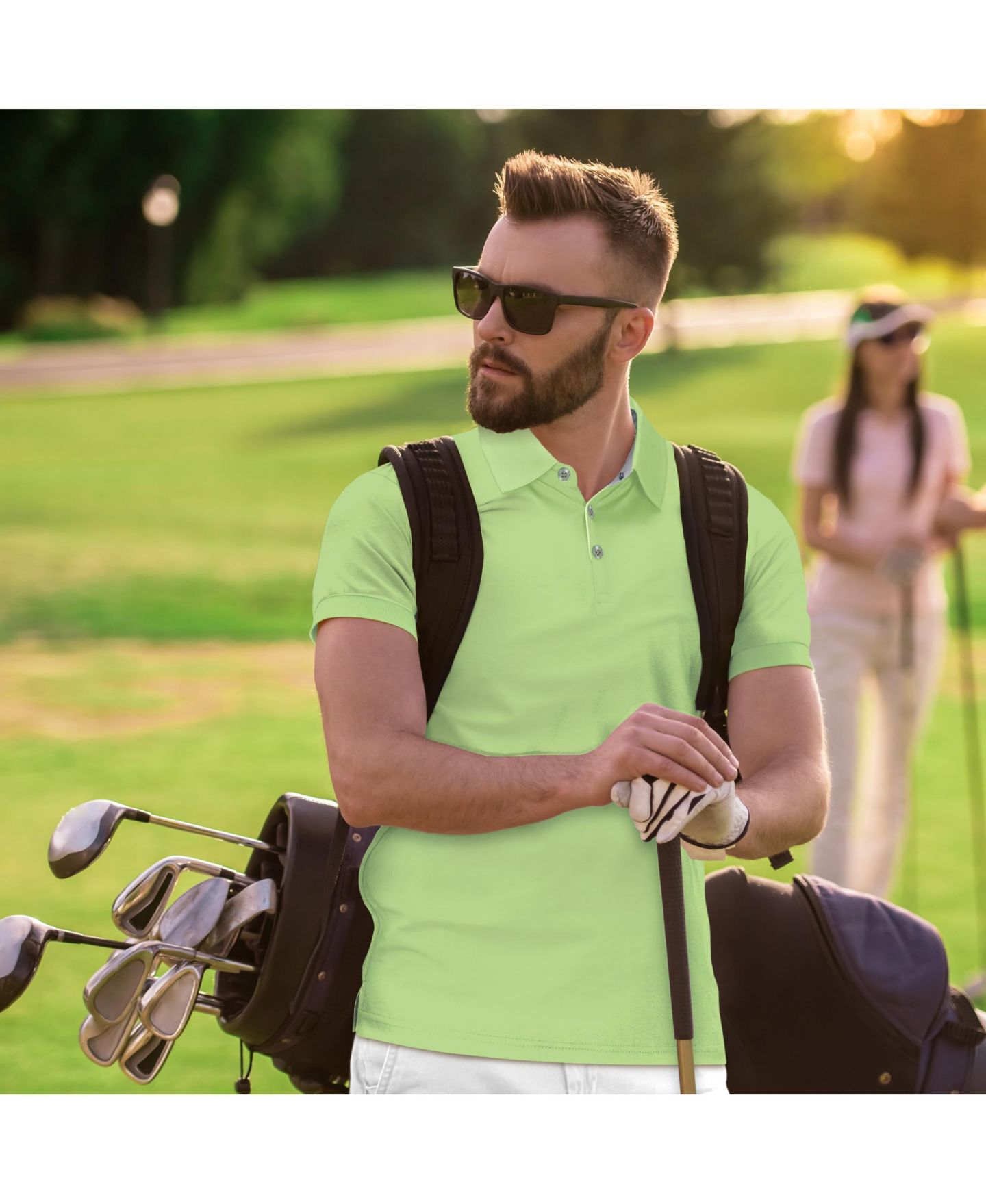 Мужское поло Mio Marino Lightweight Performance Stretch Golf Polo Shirt, Breathable Fit, цвет: Лаймовый зелёный — фото 4