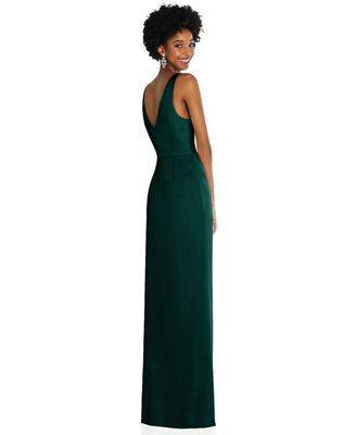 Women's Faux Wrap Whisper Satin Maxi Dress with Draped Tulip Skirt