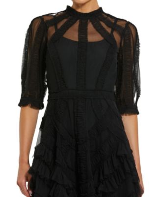 Women's High Neck Puff Sleeve Ruffle Tiered Dress