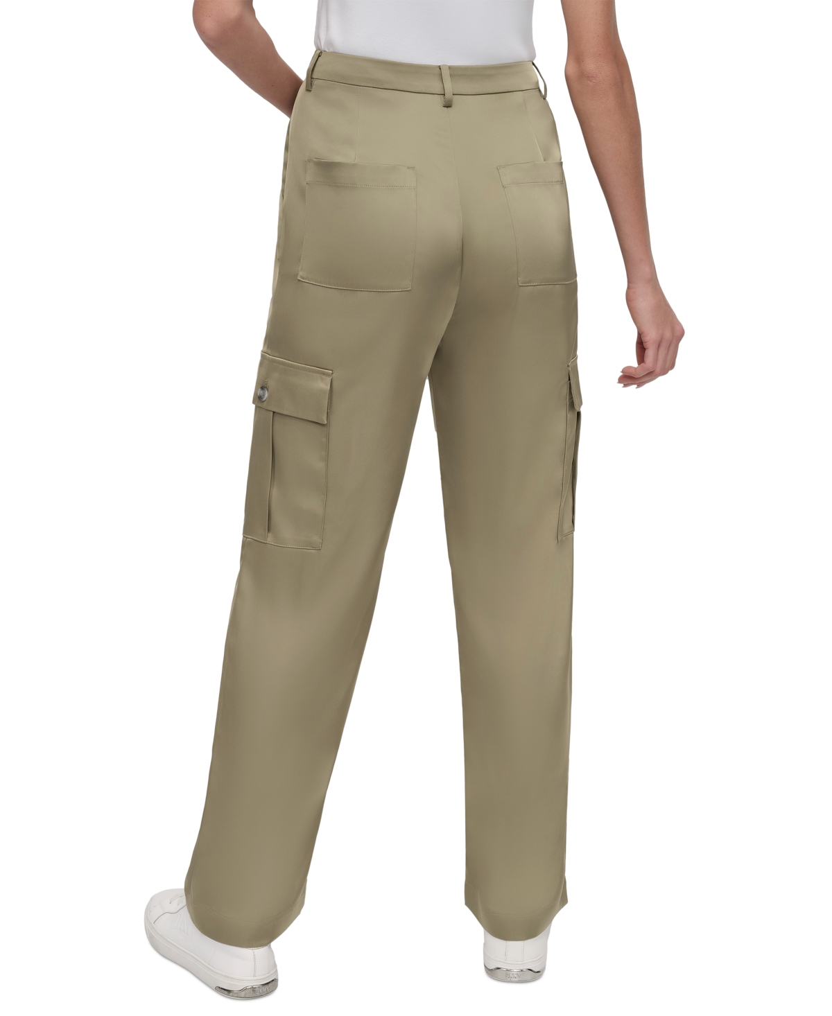 Shop Dkny Jeans Women's Stretch Satin Cargo Wide-leg Pants In Gi6 - Lght Fatigue