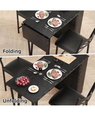 3-Piece MDF & Metal Frame Foldable Top with 3-Layer Shelves and Upholstered Chairs Counter Height Bar Table Set