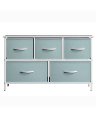 5 Drawers Dresser- Storage Unit with Steel Frame, Wood Top, Fabric Bins - for Bedroom, Closet, Office and more