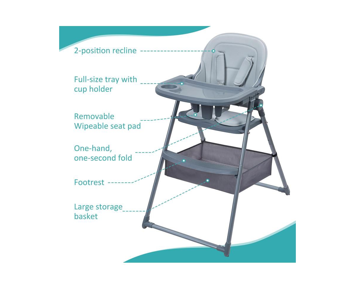 gaomon 2 In 1 High Chair, Baby Highchairs with Foldable and Convertible, Toddler Feeding Chair with Removable Tray and Detachable Cushion, Toddlers Hi