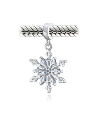 Winter Blue Crystal Dangle Snowflake Bead Charm .925Sterling Silver