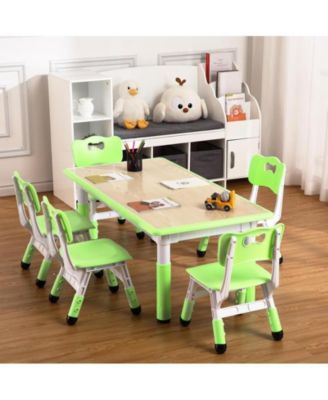 Kids Table and 6 Chair Set – Height Adjustable Toddler Furniture with Non-Slip Legs & Organizer Desktop