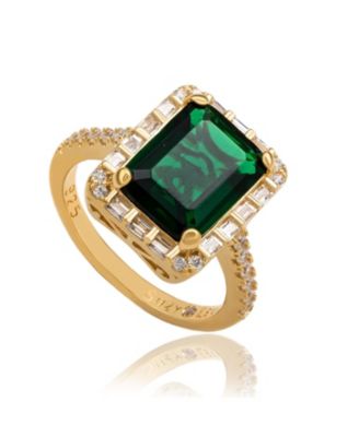 Suzy Levian Sterling Silver Emerald Cut Cubic Zirconia Baguette Halo Ring